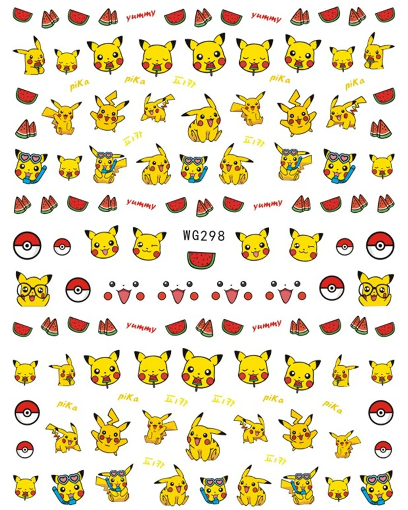 1PCS Cartoon Kawaii Pokémon Nail Stickers 3D Sanrio Hello Kitty Stickers For Nails Nails Accesories Anime Kuromi Nail Supplies