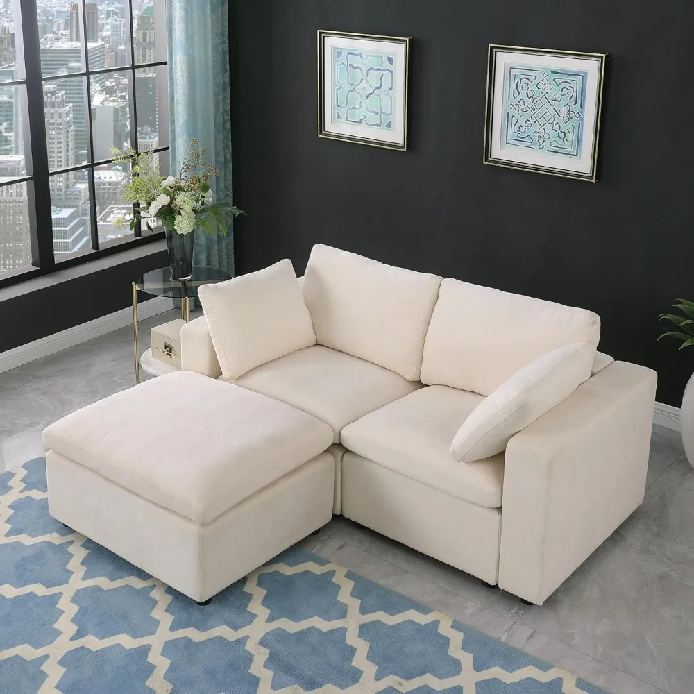 

2 Seater Love Seat Modular Sectional Sofa, Modern Deep Seater Chenille Upholstered Couch Loveseat Full Foam Cushions Sofá for