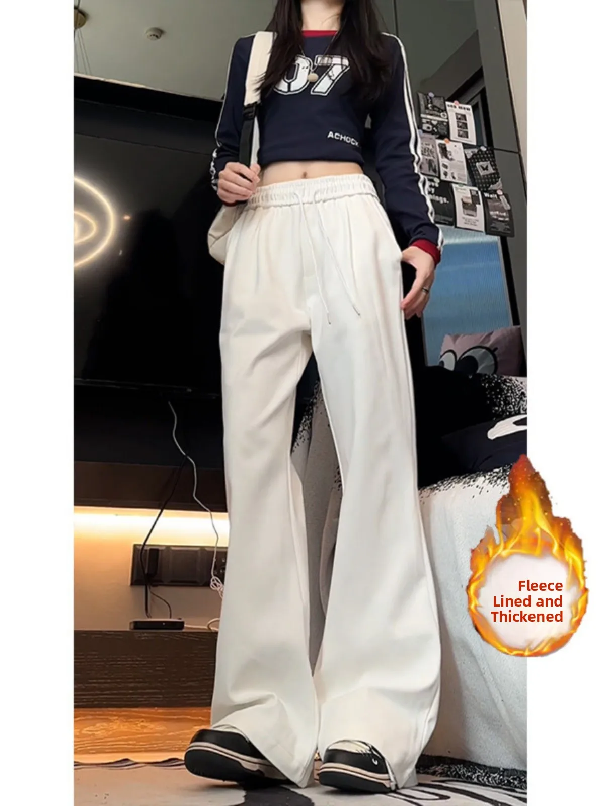 

Мужские белые расклешенные спортивные брюки Cleanfit для осени и зимы, облегающие, струящиеся, в пол, повседневные, на флисовой подкладке, широкие штаны