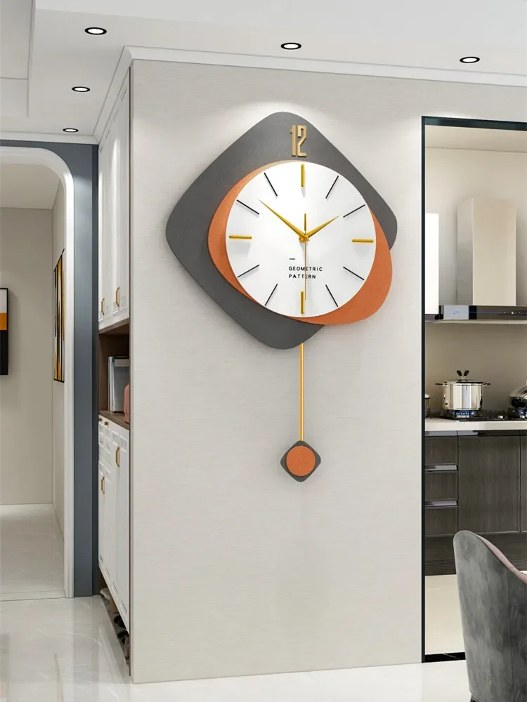 Swing Wall Clock for Living Room, Nordic Three-storey Hanging Clock, Home Decoration, Silent 3D Clocks, Light, Luxury