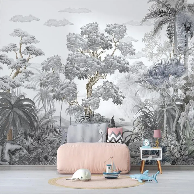 

Customize any size self-adhesive tropical wallpaper mural mountain lake background wall 3d forest wall sticker