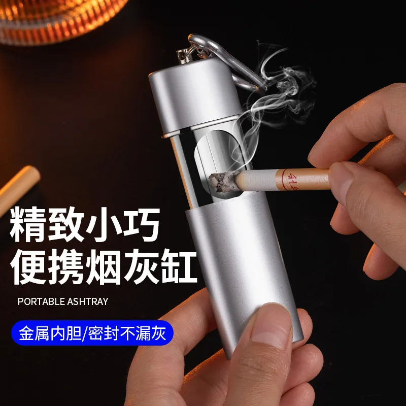 Portable Ashtray with Buckle Sealed Pull Closure Anti-scalding Metal Liner Butt Storage Stainless Steel Mini Mobile Ashtray Men