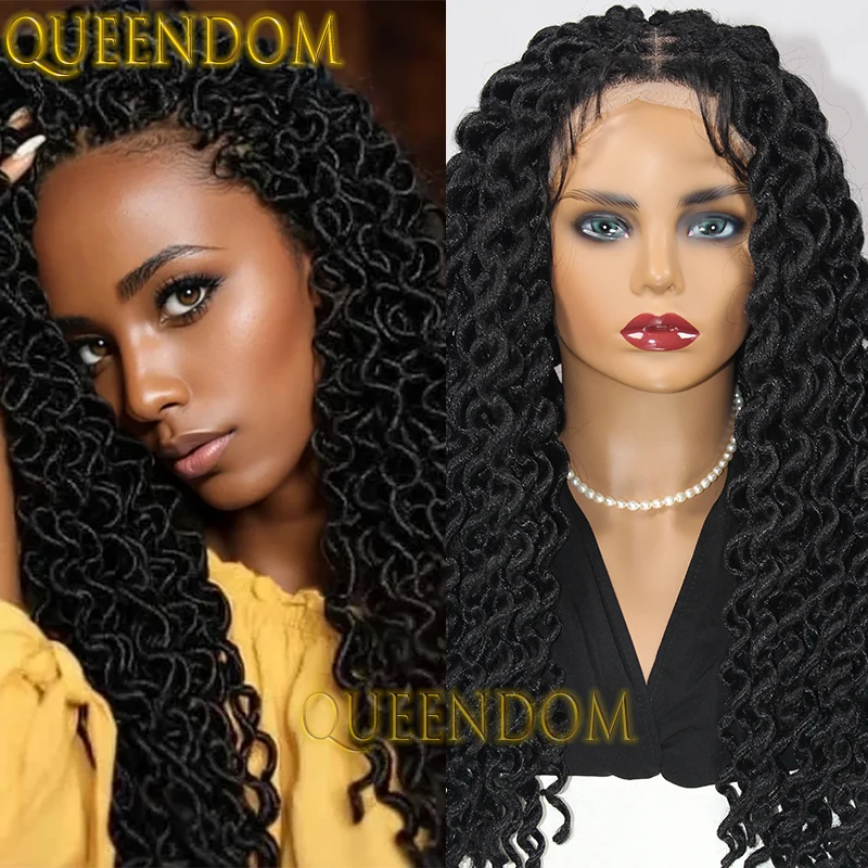 

Full Lace Synthetic Extensions Wavy Braid Wig 22 Inch Crochet Distressed Deep Wave Braids Wig Knotless Box Braided Faux Locs Wig