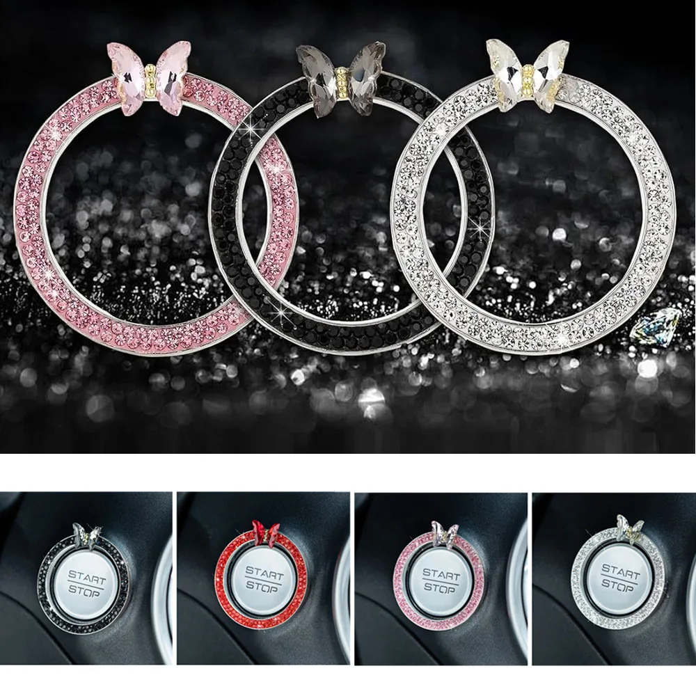 

Car Ignition Start Button Butterfly Circle Diamond Styling Decor One Click Start Button Engine Start Stop Switch Button Cover