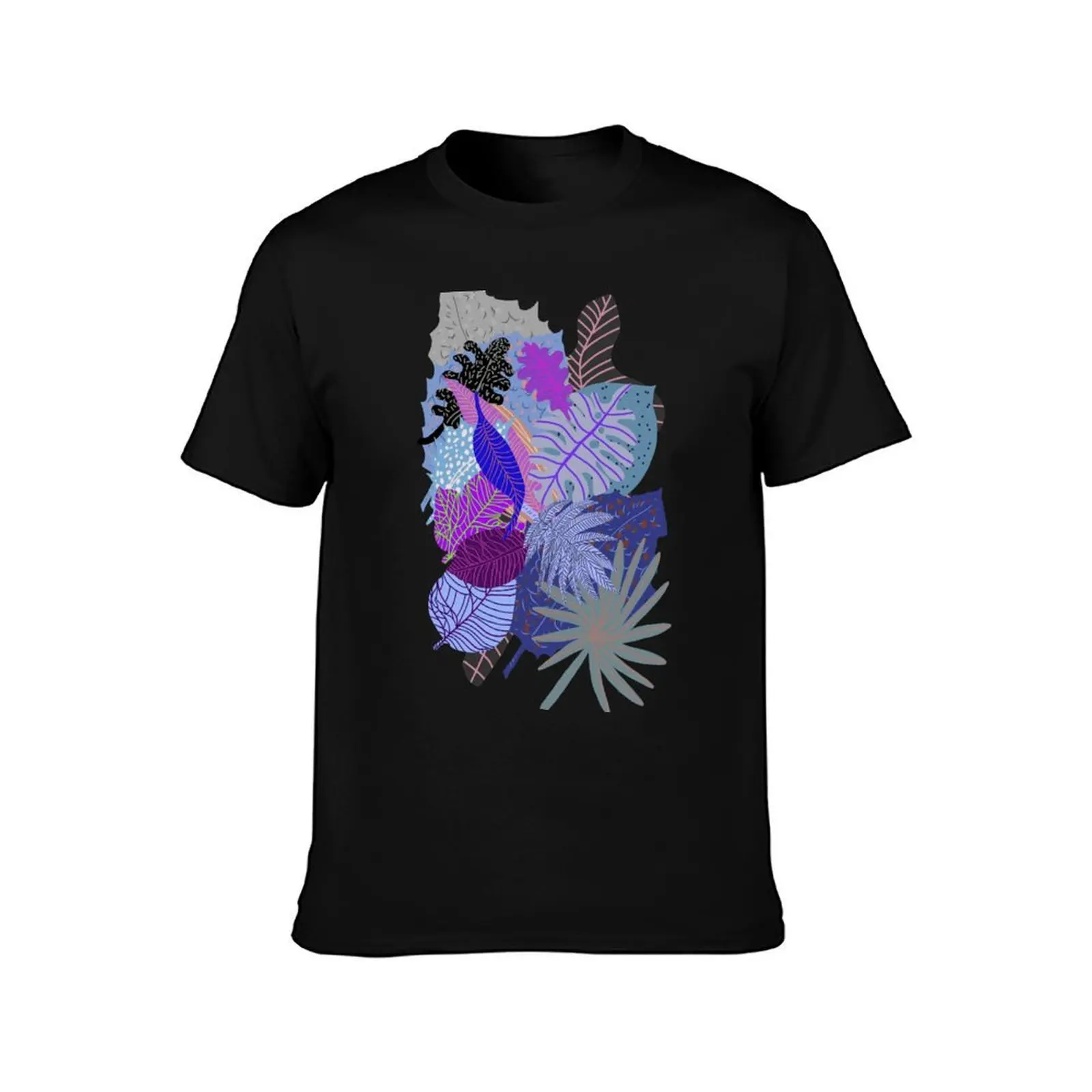 Ultraviolet Fade Nature Leaves T-Shirt, Summer Casual Cotton Tee, Oversized Streetwear Tops, Vintage Graphic Print, 100% Cotton