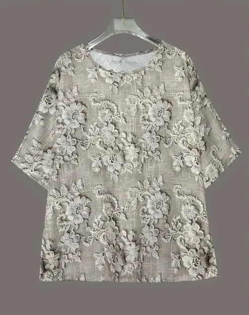 

2025 Spring/summer New Fashionable and Elegant Style Flower Pattern Printed V-Neck Three Quarter Sleeve Top