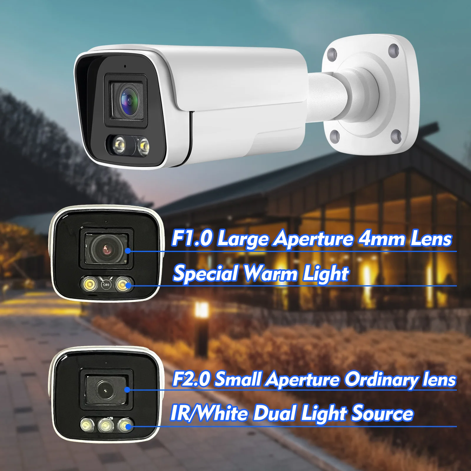 Gadinan CCTV Audio Outdoor 4K 8MP Ultra-Clear Ultimate Color Night Vision IP Camera Face Detectio POE Security Video Monitoring