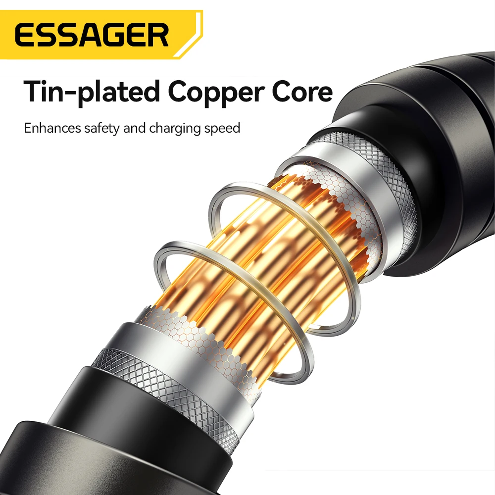 Кабель Essager 240 Вт для сверхбыстрой зарядки Type-C, 100 Вт, провод для быстрой зарядки данных из нержавеющей стали, 5 А, для Macbook iPad iPone 16 15 Pro Max