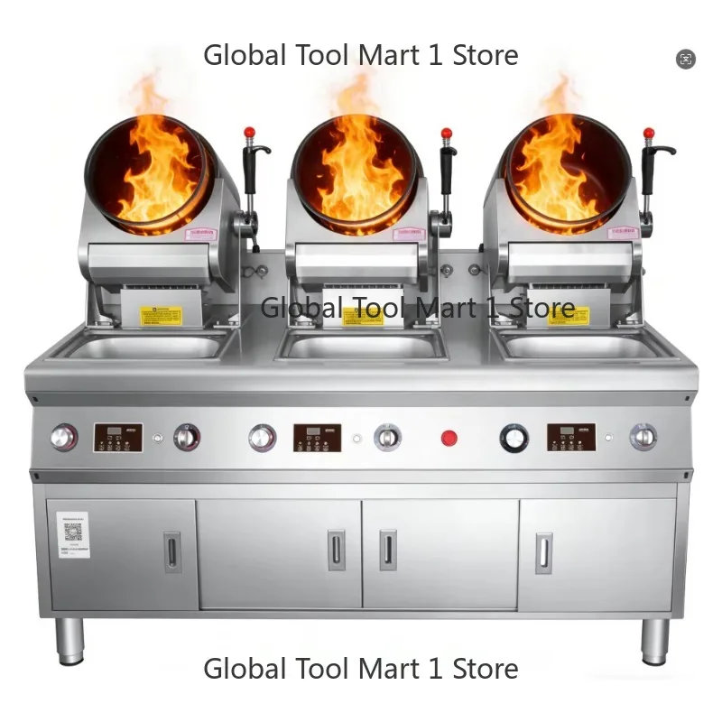 Three-Head G-as/Electric Stainless Steel Automatic Cooking Wok Machine Stir-Fry R-obot Drum Pot CE Certified Commercial Kitchen