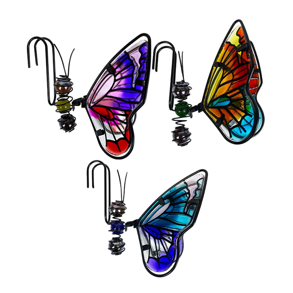 3 Pcs Butterfly Metal Glass Hanging Decor for Flower Pot Home Office Garden Adornment Planter nament Set Iron Craftsmanship