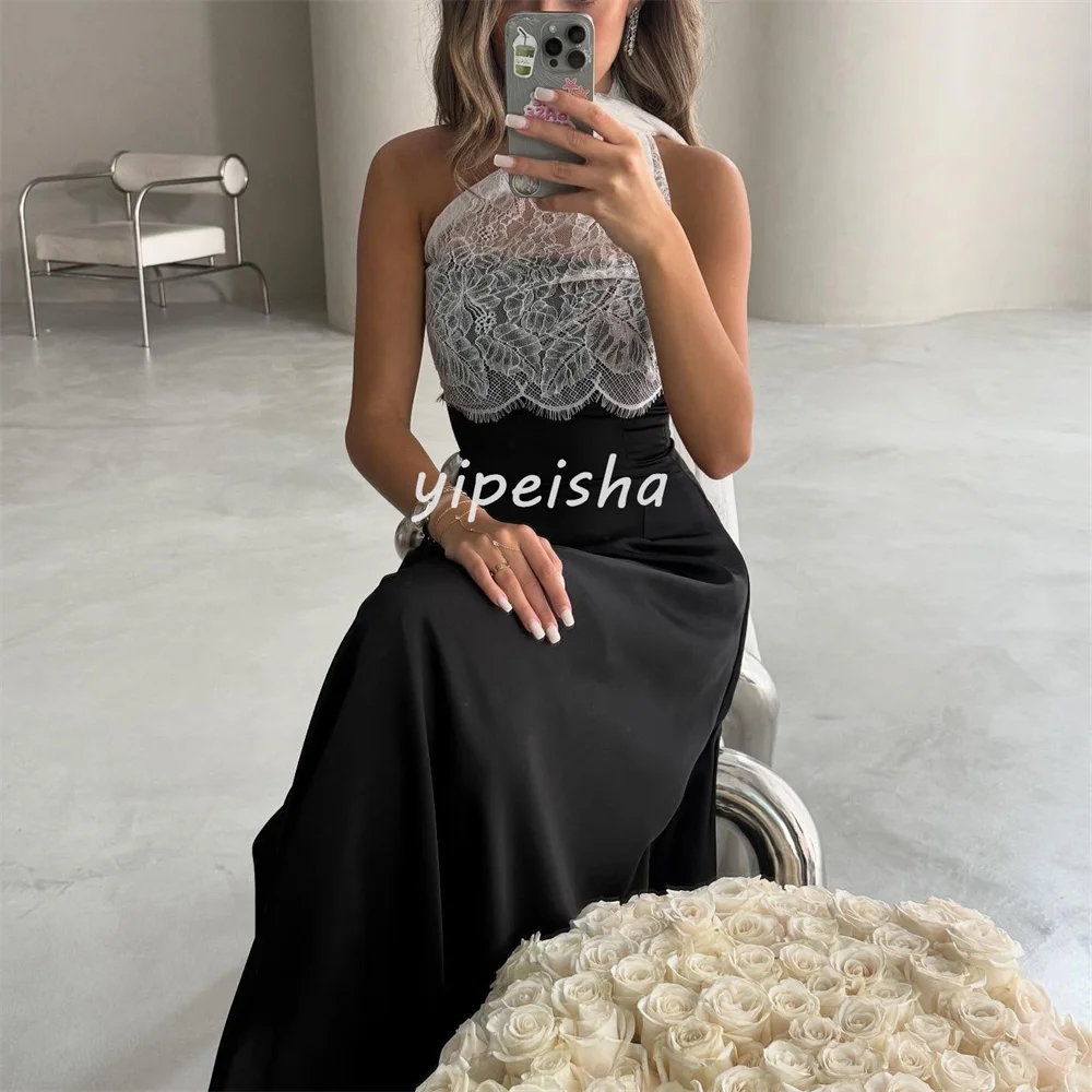 تخصيص مطابقة بسيطة جيرسي الطية الدانتيل ألف خط واحد الكتف فساتين طويلة فساتين مناسبة مخصصة الأحجام المتاحة Pastrol