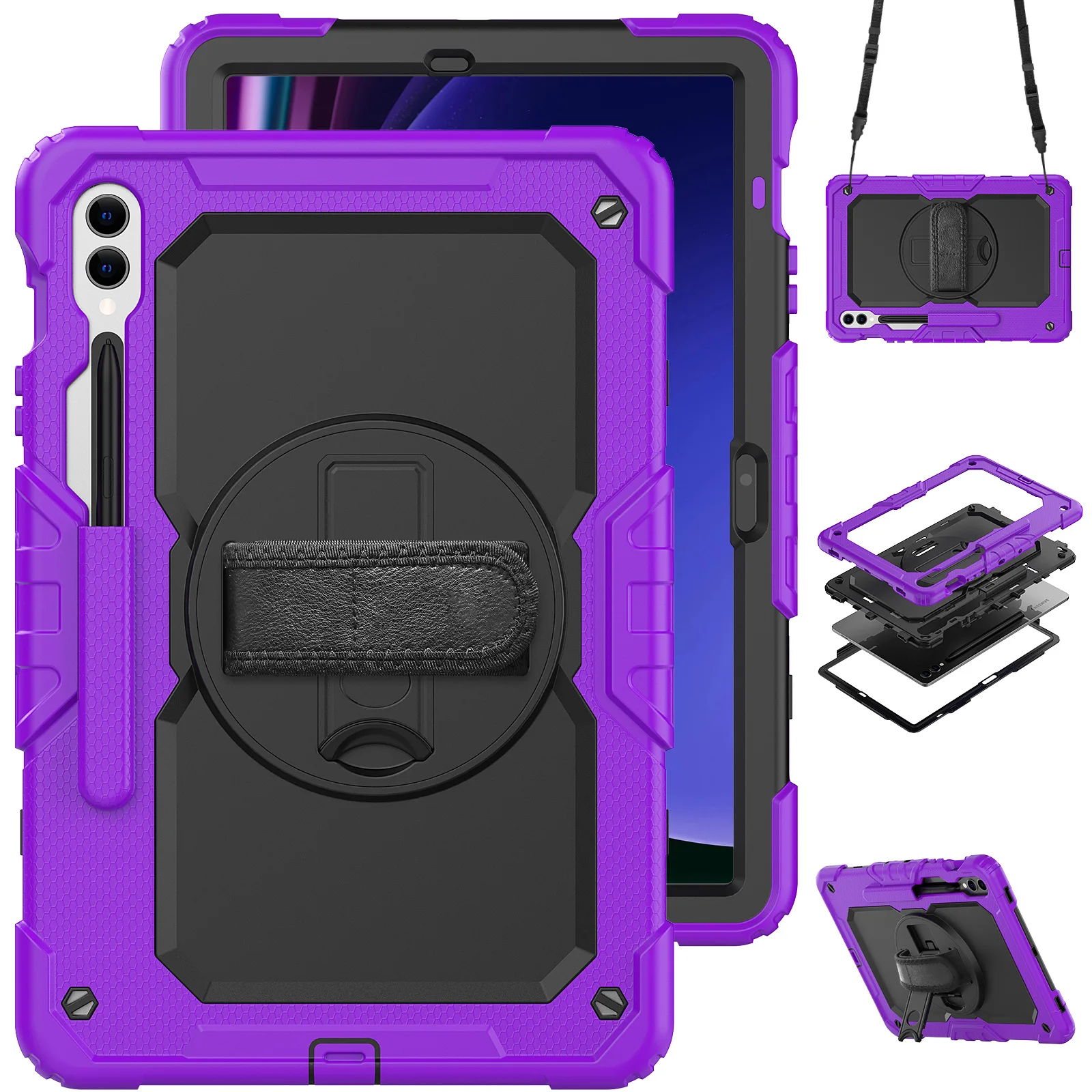 

Tablet Case for Galaxy Tab S10+ 12.4 inch 2024 Stand Cover for Samsung Galaxy Tab S9 Plus 2023 TAB S9 FE+ Case with Strap