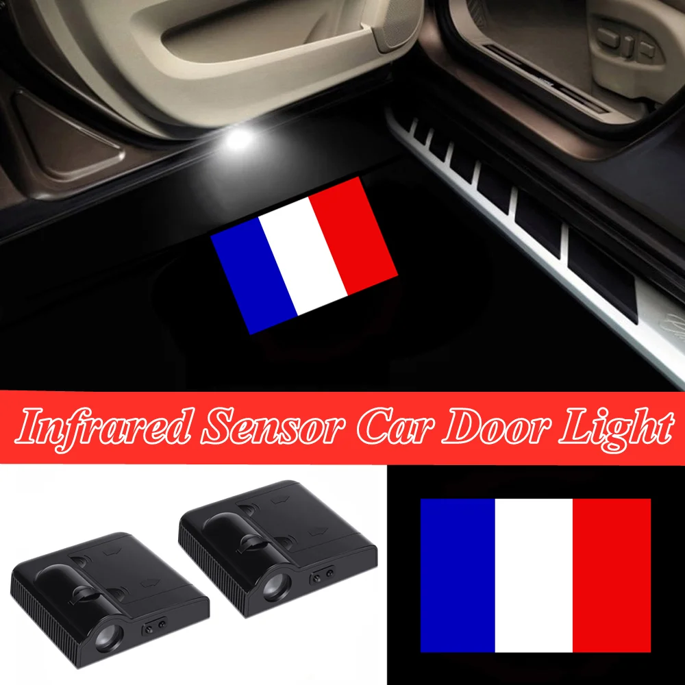 

2pcs France French Flag Logo LED Car Door Welcome Laser Projector Shadow Lights Car Interior Decoration Accessories