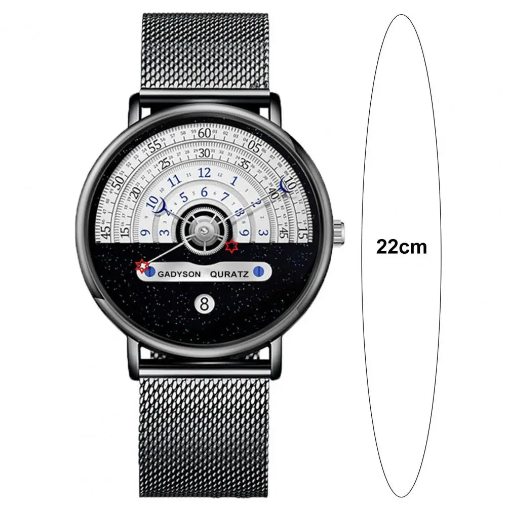 Metal Strap Watch Quartz Movement Watch Stylish Men's Quartz Wristwatch Color Matching Half Roulette Date Display Clear Print