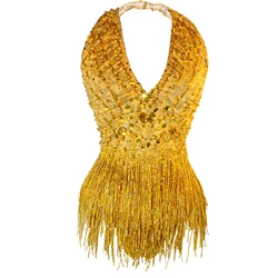 Sexy yellow crystal bodysuit fringe nightclub party DS performance leotard birthday Celebrate singer Team pole dance clothing