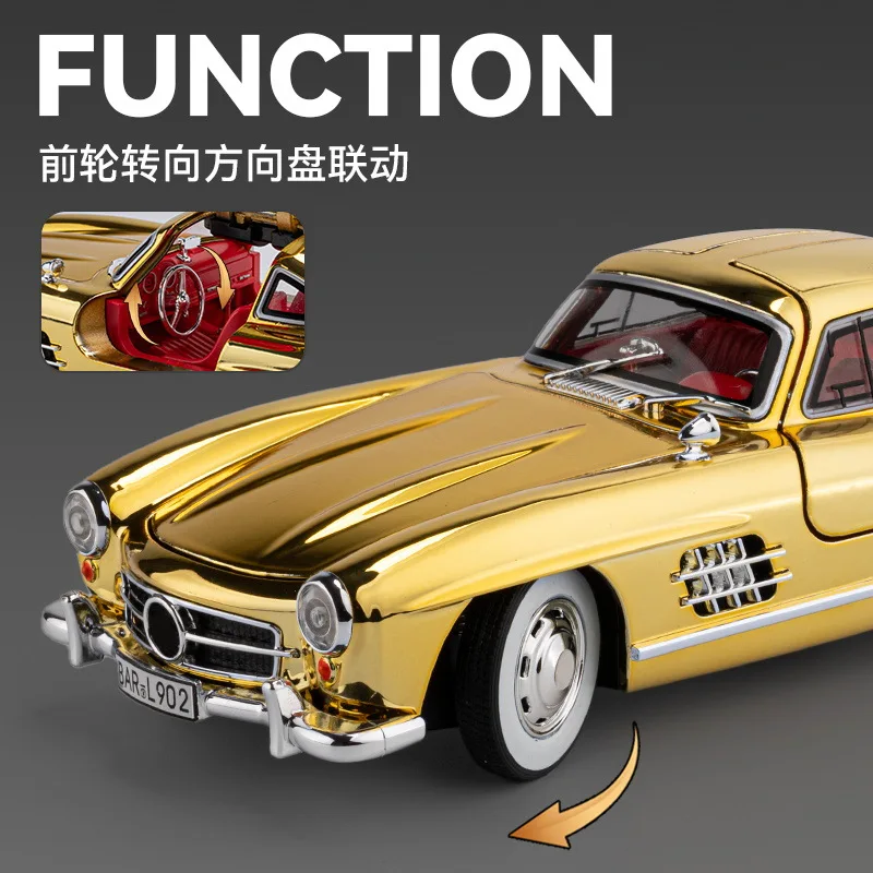 Che zhi 1:24 carro clássico 300sl liga modelo galvanoplastia puxar para trás porta menino brinquedo diecast liga modelo de carro colecionável