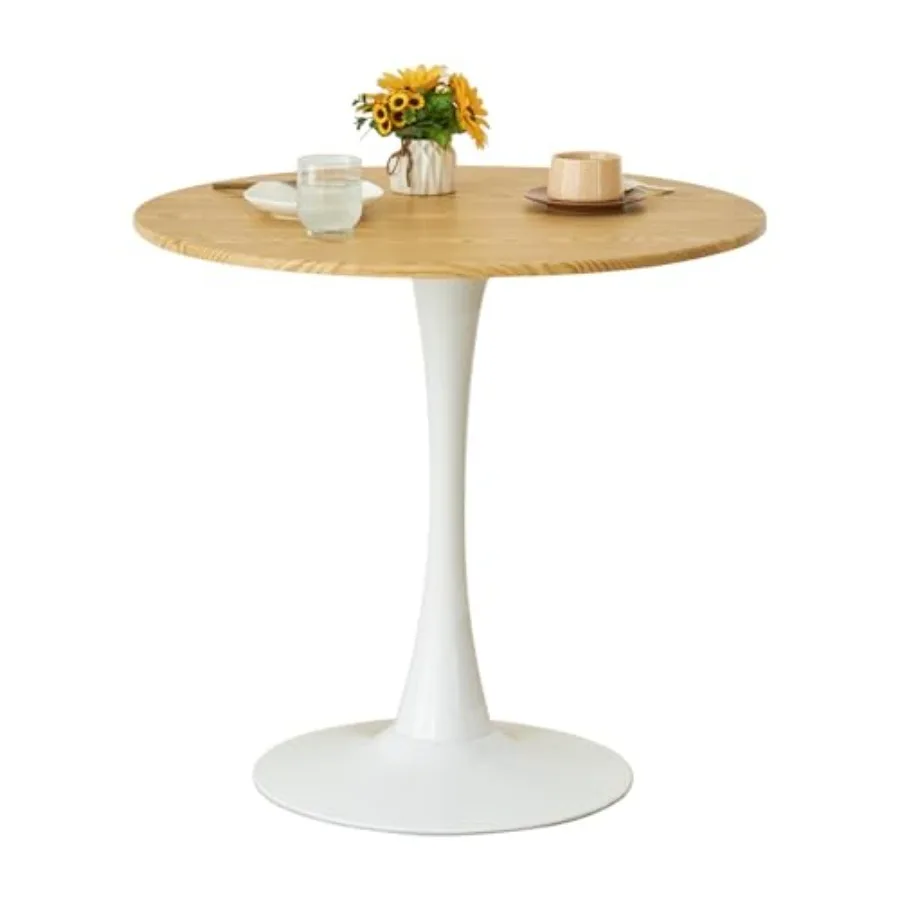 

Круглый обеденный стол Tulip на 4 персоны в стиле Mid-Century Modern с прочной металлической подставкой для кухни, бистро, кафе, отдыха, имитация дуба, 31 дюйм.