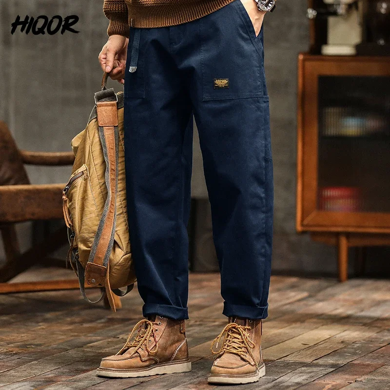 HIQOR Men's Loose Profile Pants American Vintage Trousers For Men High Waist Army Green Men's Casual Pants Cargo Trousers Male