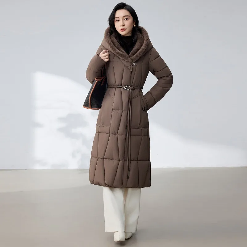 2026 New Streetwear Down Cotton-padded Jacket Women's Winter X-long Overcoat Thicken Mink Fur Hooded Coat Lady Warm Loose Parkas