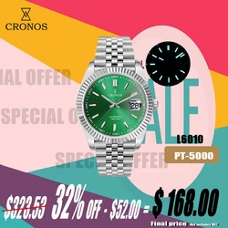 Cronos Date Luxus-Kleideruhr für Herren, Edelstahl, 5 Glieder, Armband, Kupfer-Nickel-Platin-PVD-Lünette, 100 m wasserdicht