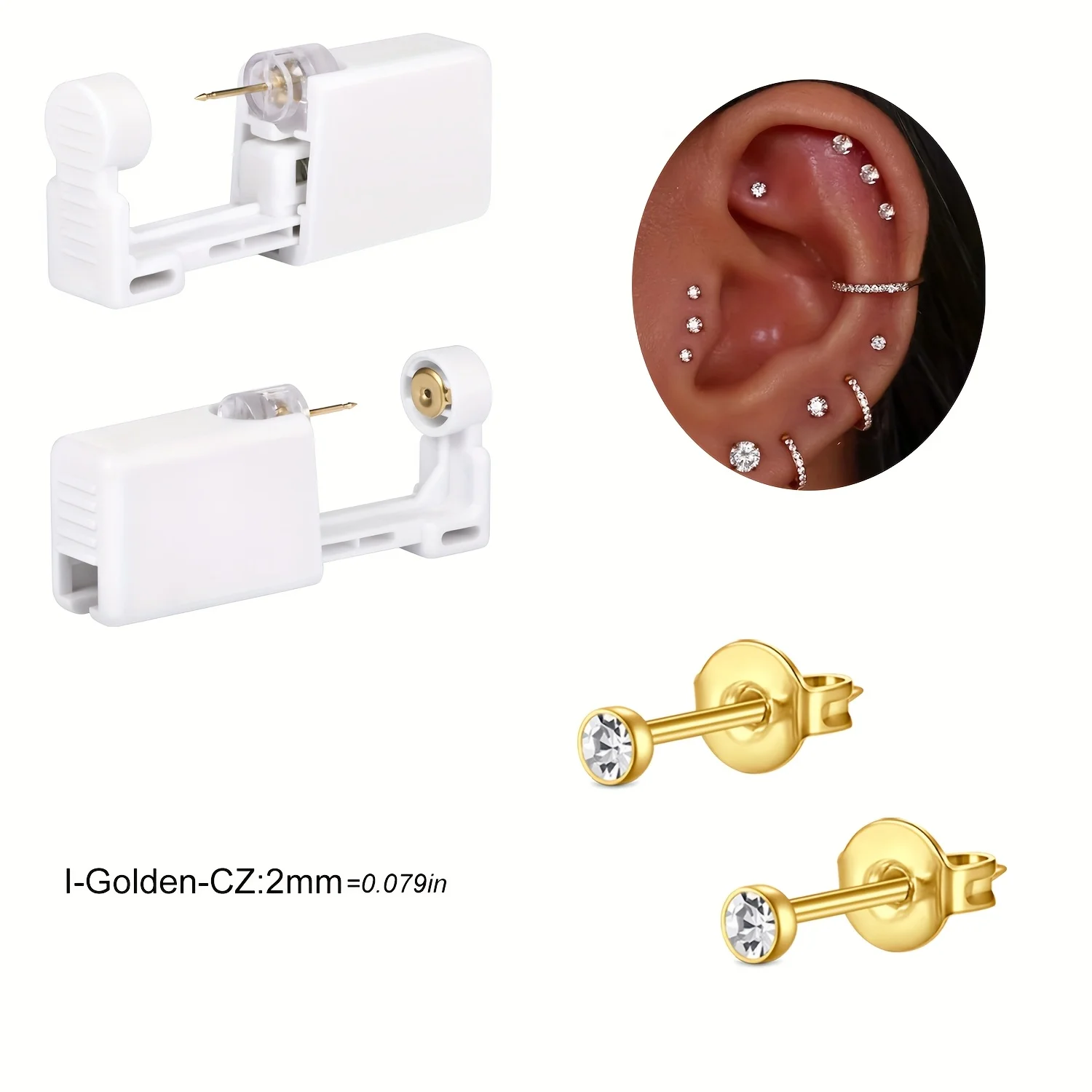 2 Sätze Ohrpiercing-Set, Einweg-Ohrpiercing-Pistolen-Set, selbstpiercingende Pistole und eingebaute Ohrringe, Ohrstecker-Pistole