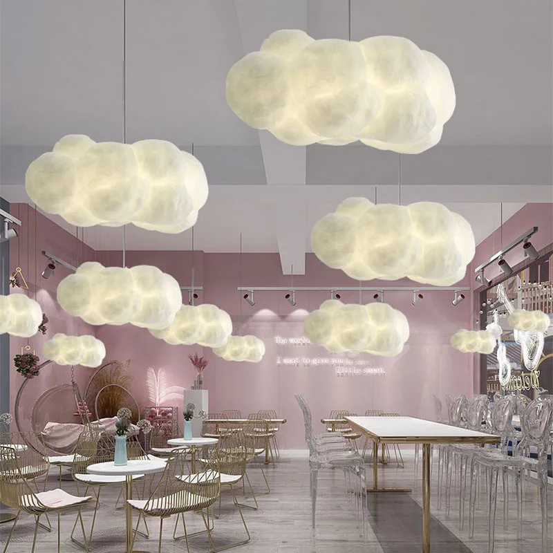 Nordic LED Cotton White Cloud Suspended Lamps Modern Art Commercial Pendant Lights Creative Children's Bedroom Decorative Light