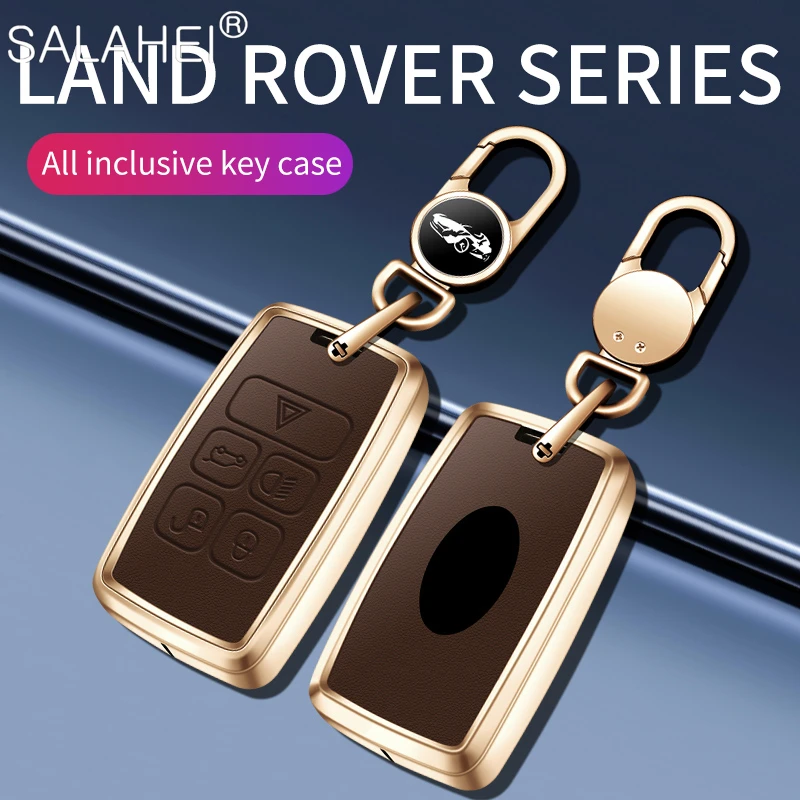 

Metal Leather Car Remote Key Case Cover Shell Fob For Land Rover Range Rover Discovery 5 Sport 2018 2019 For Jaguar XEL E-PACE