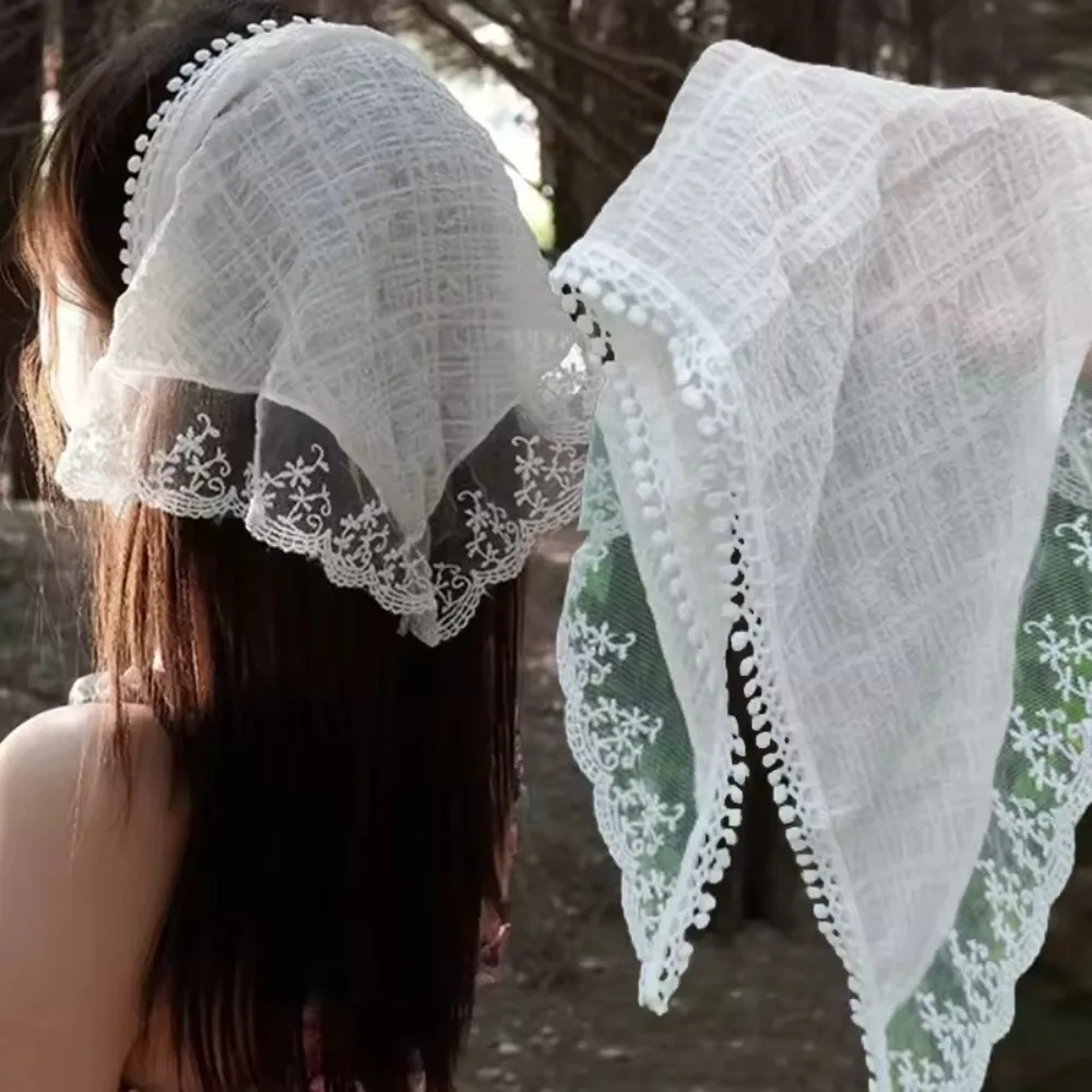 Cherry Lace Triangle Hair Scarf Gilrs Holiday Retro Hair Bands for Women Outgoing Makeup Styling Bandana Headwarp Headwear