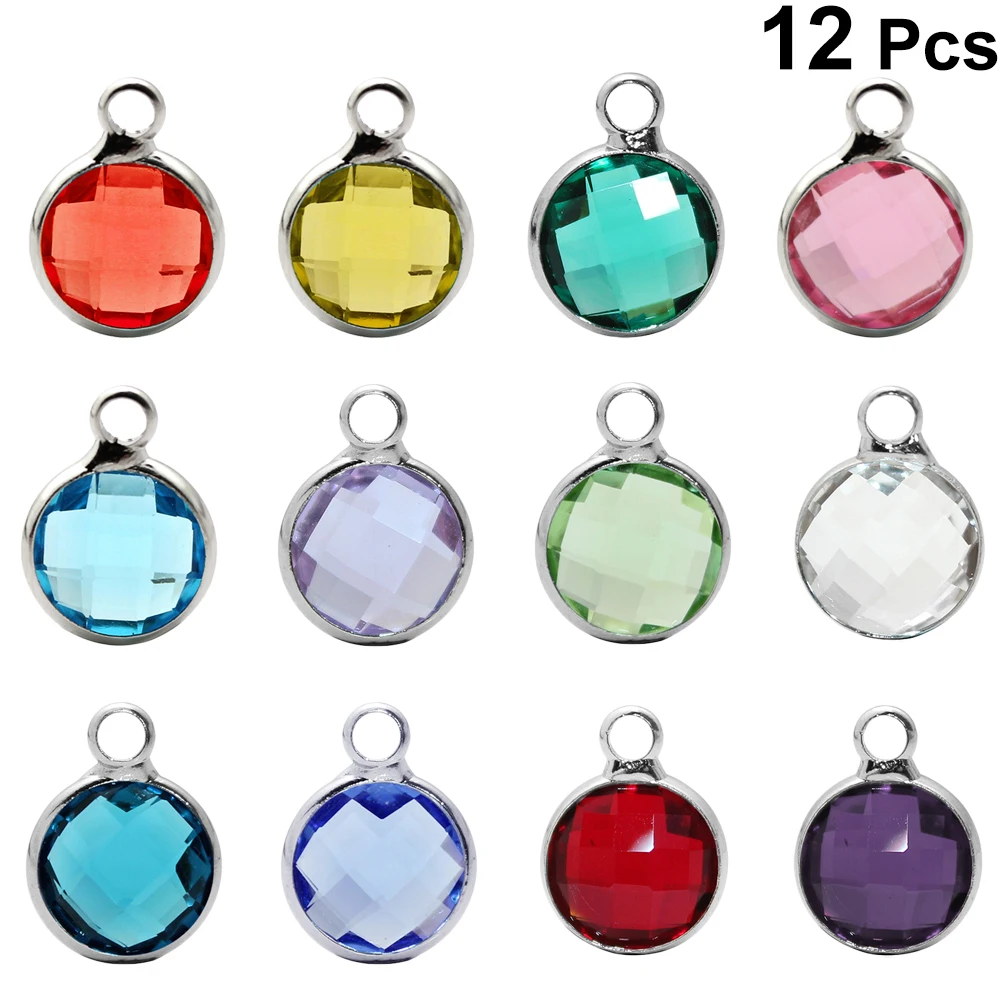 

12Pcs Natural Crystal Pendants Birthstone Rhinestone Jewelry Findings for DIY Necklace Bracelet Scrapbooking Keychain