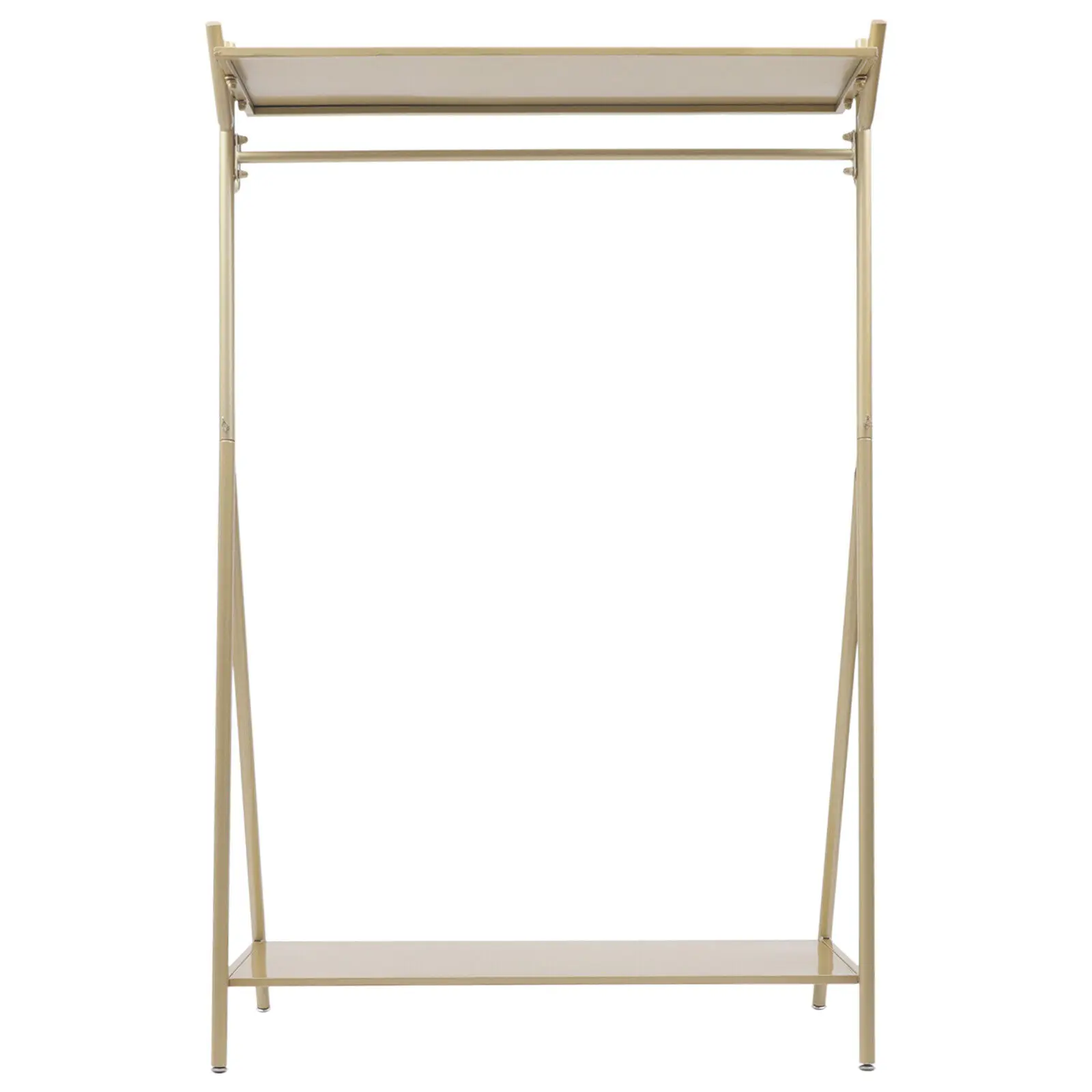 Clothes Hats Rail Rack Golden Metal Garment Hanging Holder w/Storage Shelf TOP