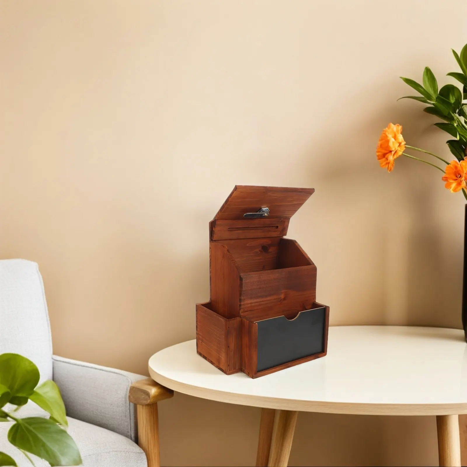 Wooden Lockable Suggestion Box Vintage Ballot Voting Holder Secure Donation Prayer Donation Collection Office Church Feedback
