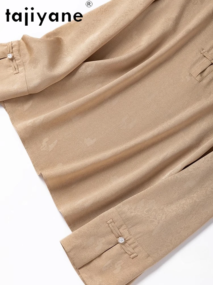 TAJIYANE 93% Real Mulberry Silk Blouse Elegant Jacquard Shirts Woman with Hood 21MM Loose Blouses Spring Summer Clothes Блузка