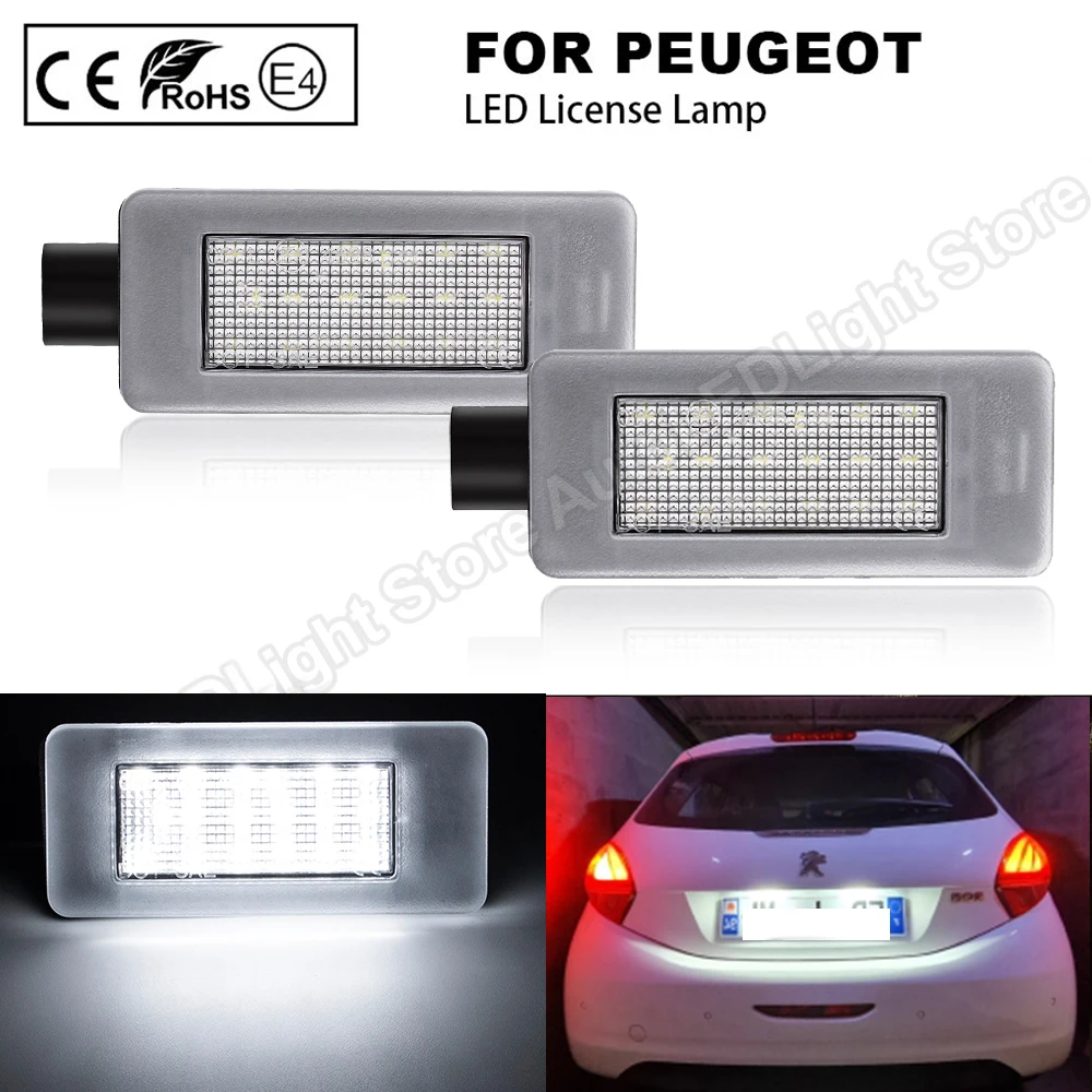 2PCS License Plate Light For Peugeot 308 II 207 CC 208 2008 5008 MK2 White LED Number Plate Lamps For Citroen C5 III C4 Picasso