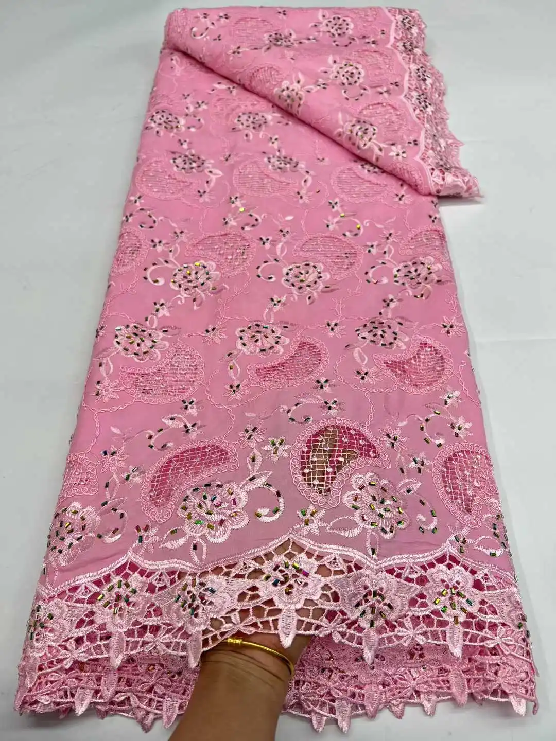 

African Chiffon Lace Fabric 2026 High Quality Lace Material Pink Nigerian French Lace Fabric for Women Wedding Party RFA55HB