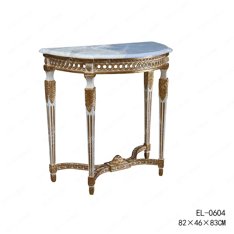 Elegant Solid Wood Heavy Industry Carving Gilding Blue and White Marble Desktop Console