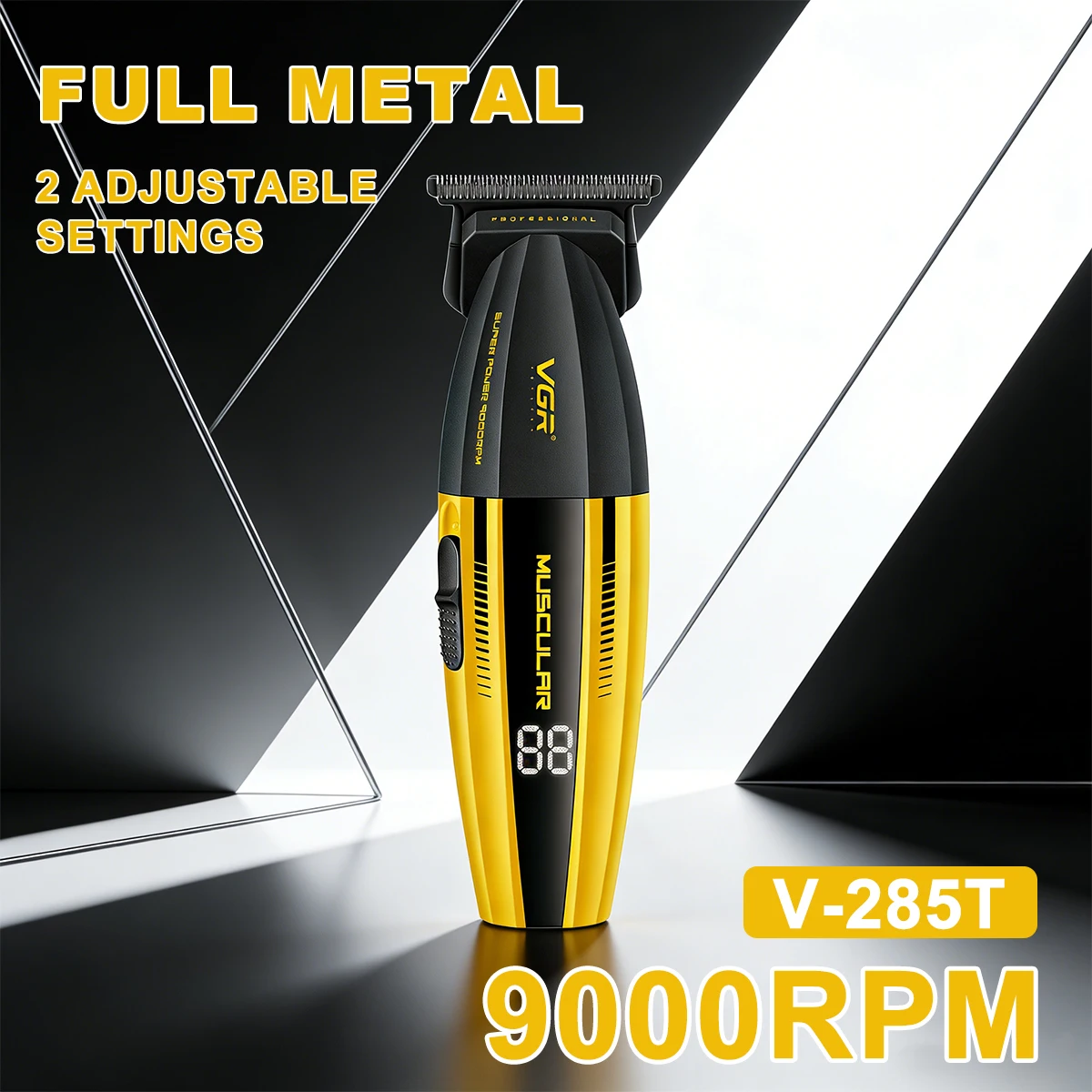 vgr-v-285t-men's-hair-clipper-dlc-blade-zero-gapped-9000-rpm-full-metal-led-display-professional-beard-trimmer-finishing-machine