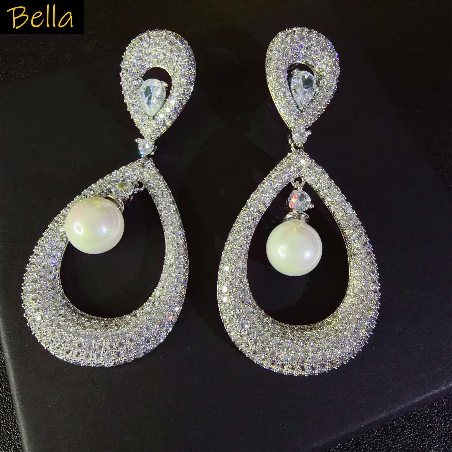 

zircon shiny earrings for women jewelry for dinner party gala event silver gold color elegant dangling earrings