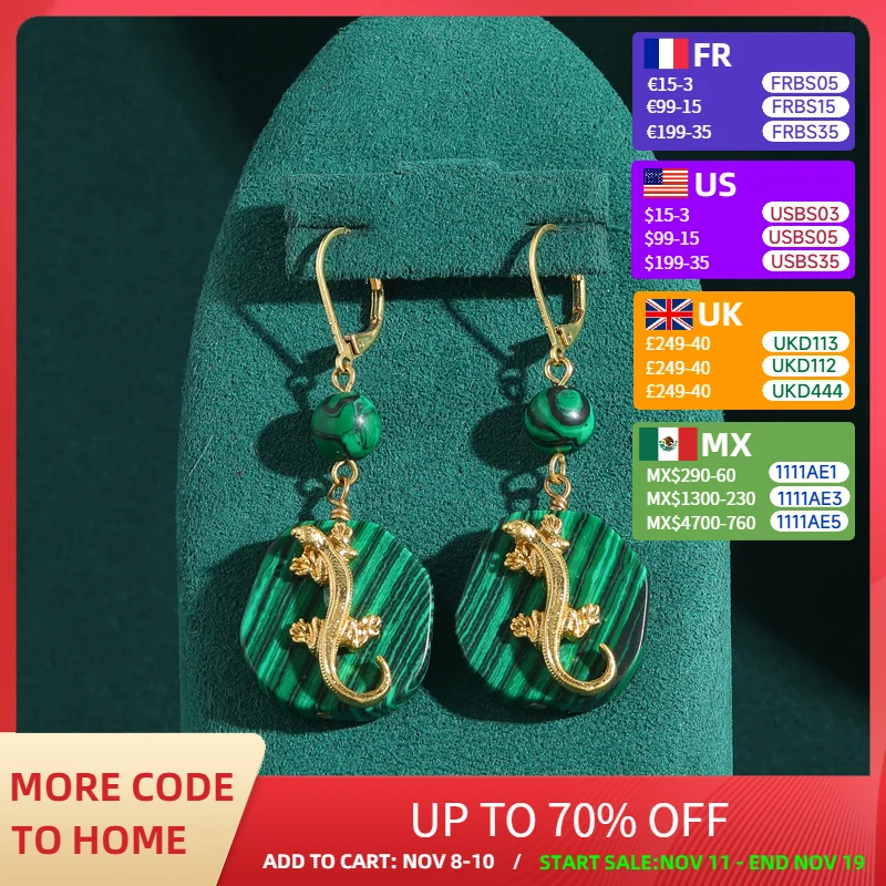 

Antique Jewelry Oval Green Natural Stone Gold Color Peacock Gecko Drop Earrings Vintage Luxury for Women Designer Accessories