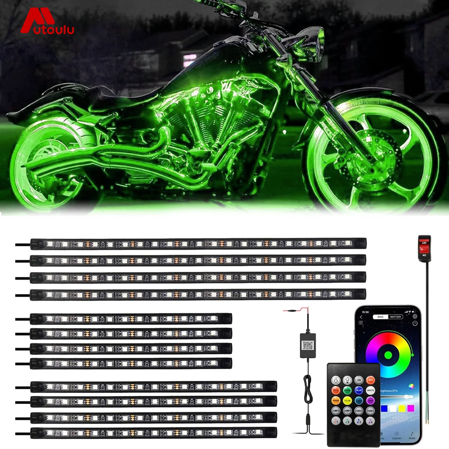8/12pcs RGB Motorcycle Atmosphere Underglow Lights LED ​Decorative Ambient Lamp Remote APP Control Waterproof Underbody Lights