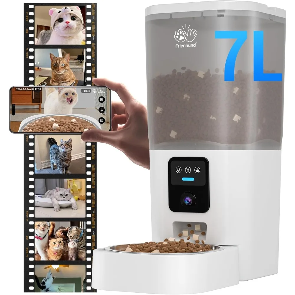 

Automatic Cat Feeder with 2K Camera & Night Vision,7L Large Food Storage Container for Multiple Pet,Detachable for Easy Clean