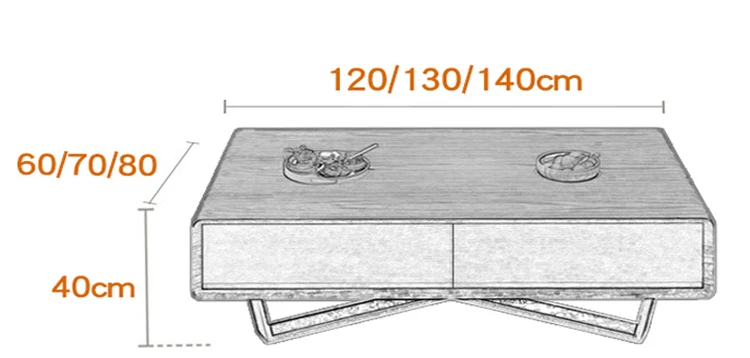 Chá de mesa pequena retangular