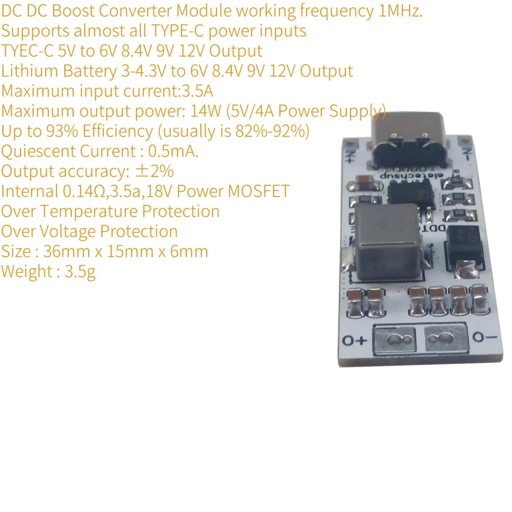 

Преобразователь постоянного тока TYPE-C Boost, регулятор напряжения для маршрутизатора Arduino, Wi-Fi, IP-камеры, NAS, сетевой диск 14 Вт, от 5 В до 6 В постоянного тока, 8,4 В, 9 В, 12 В