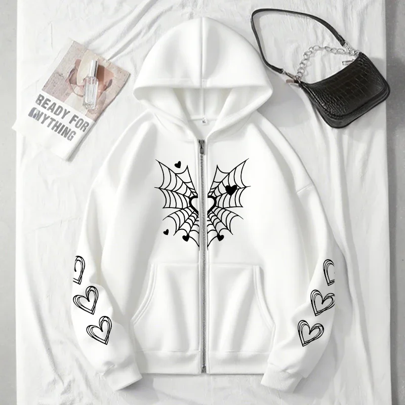 Herbst-Winter Damen Urban Casual Mode Warme Kapuzenjacke 2026 Bestseller Damen-Hoodie Niedliches Muster-Print Reißverschluss-Sweatshirt – Detail 8