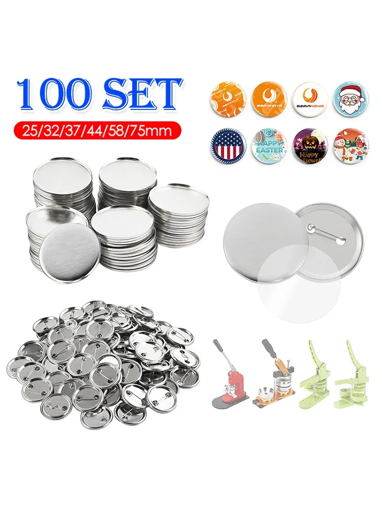 100Set Blank Badge Pin Button Maker Części do robienia 25mm 32mm 37mm 44mm 58mm DIY Button Making for Punch Press Machine — 2