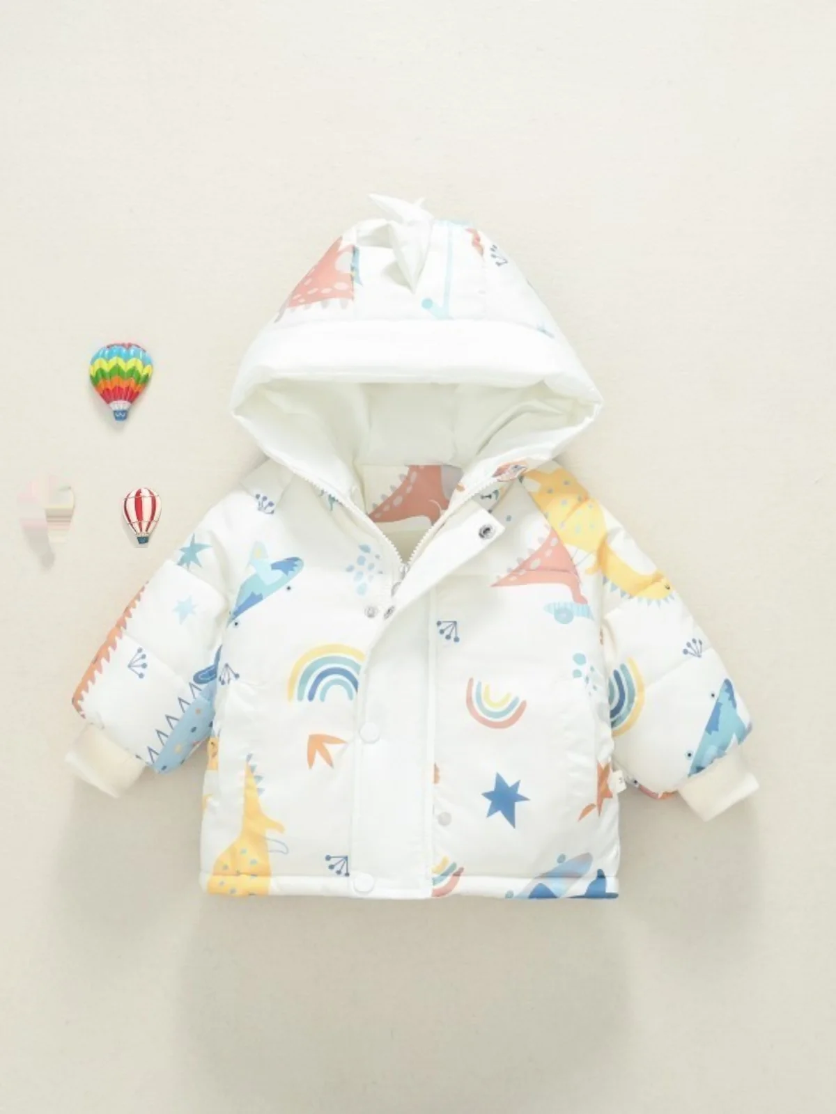 

Baby Boy Winter Cotton Jaet Fce Lined Warmth Printed Hooded Coat Children's Winter Clothes Trendy Loose Fit Regular Length