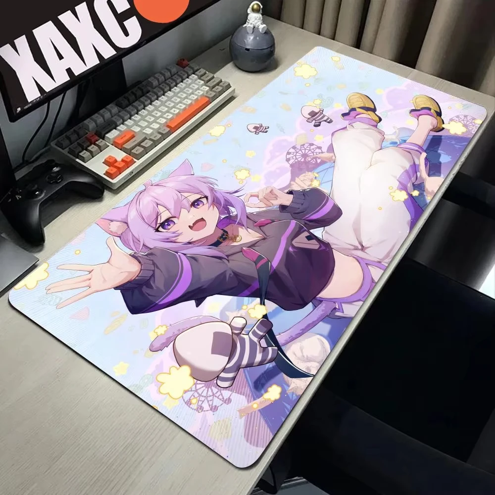 Extra Large Kawaii Purple Cat Ear Girl Desk Mat, Non-Slip Rubber Base Gaming Mouse Pad for PC Gamer Office Home