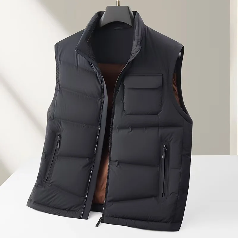 2025 خريف/شتاء جديد الرجال الوقوف أسفل سترة الوطنية القياسية الأبيض بطة أسفل سميكة الدافئة عالية الفاخرة أكمام أسفل معطف #3