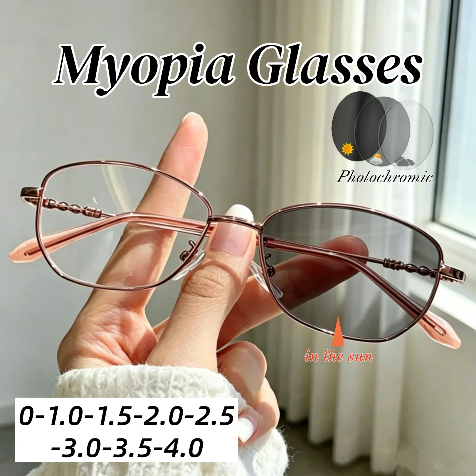 

Retro Fashion High Quality Metal Oval Frame Photochromic Myopia Glasses High-Definition Ultra Light Near Sight Eyewear for Women