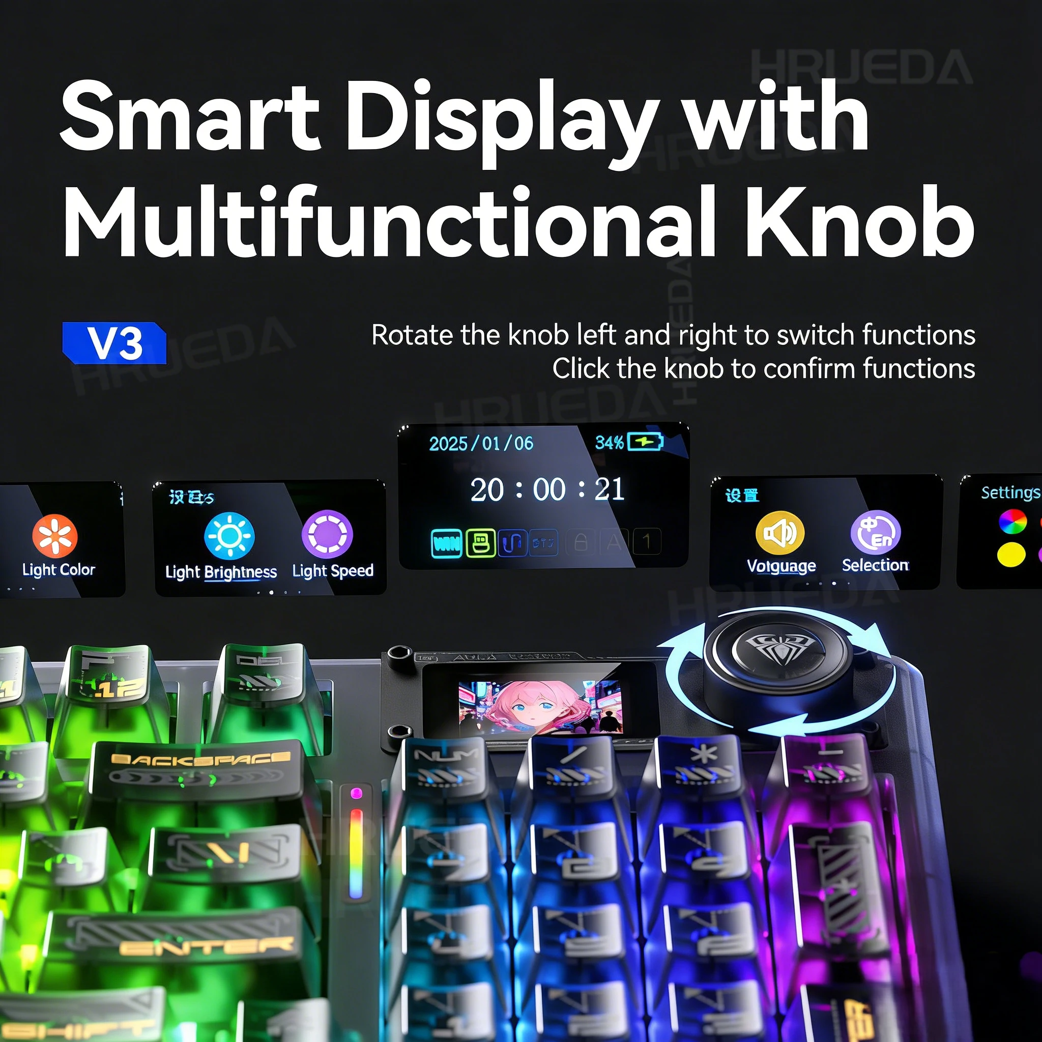 AULA F98 Pro V3 Wireless Mechanical Keyboard Tri-Mode HotSwappable RGB TFT Screen Knob 98% Compact Gaming Keyboard for PC Laptop