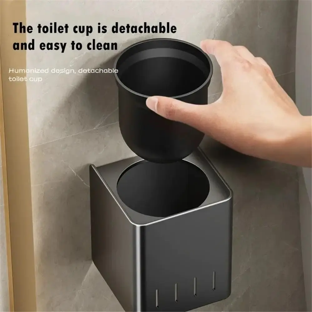 فرشاة المرحاض الفولاذ المقاوم للصدأ فرشاة المرحاض المستديرة مع دلو داخلي قابل للإزالة غطاء معدني مقاوم للرذاذ ل فندق مرحاض عربة سكن متنقلة #2